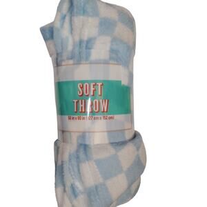 Comfort Bay Kids Soft Printed Throw – 60 x 50 in – Light Blue Checkered